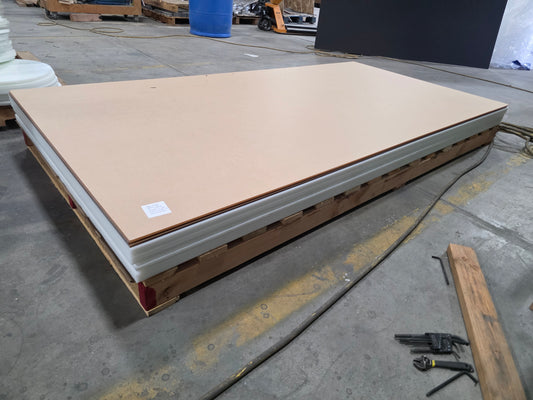 White HDPE 48×96 sheet stack on pallet at Amped